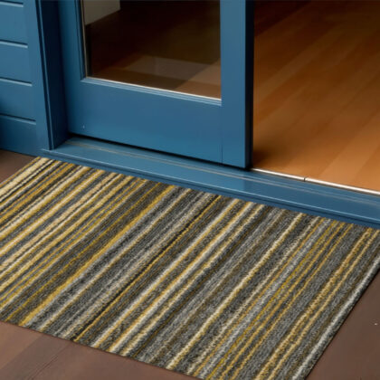 3' X 5' Gold Beige And Wheat Striped Washable Indoor Outdoor Area Rug