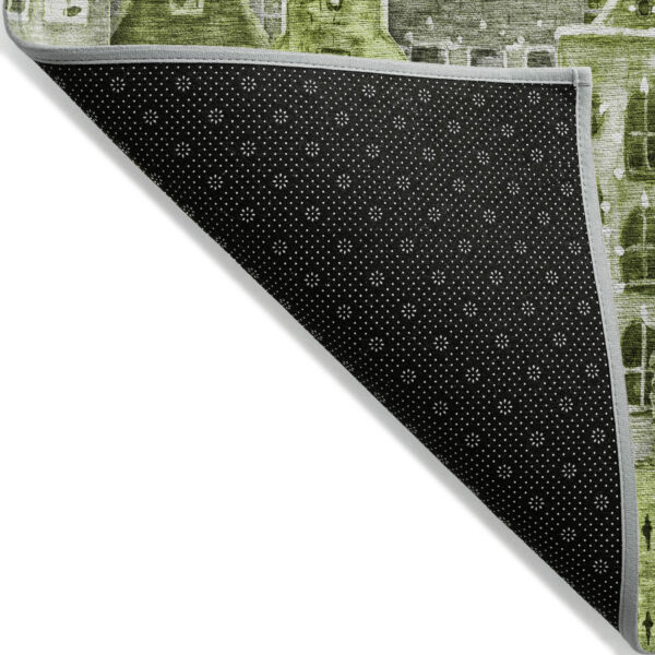 9' X 12' Green And Lime Green Village Houses Washable Indoor Outdoor Area Rug