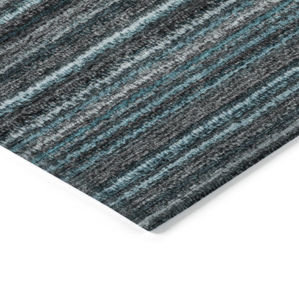 8' X 10' Teal Blue Sky Blue And Gray Striped Washable Indoor Outdoor Area Rug