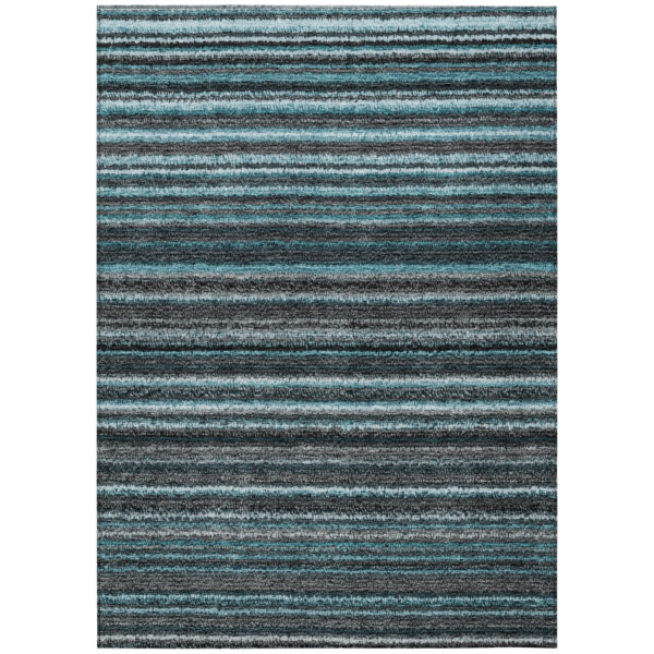 8' X 10' Teal Blue Sky Blue And Gray Striped Washable Indoor Outdoor Area Rug