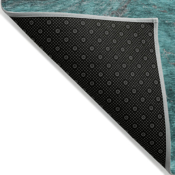 9' X 12' Teal Blue Aqua And Gray Abstract Washable Indoor Outdoor Area Rug