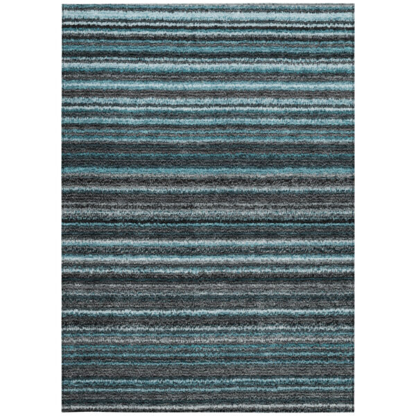 8' X 10' Teal Blue Sky Blue And Gray Striped Washable Indoor Outdoor Area Rug