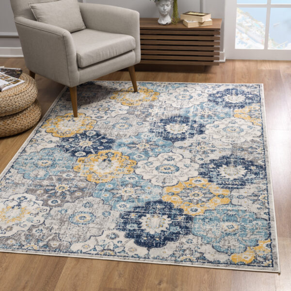 5' X 7' Blue Floral Dhurrie Area Rug
