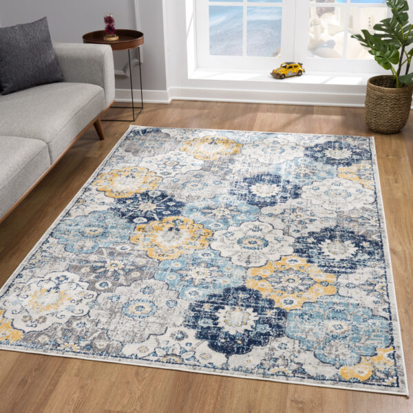 5' X 7' Blue Floral Dhurrie Area Rug