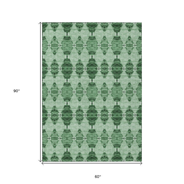 5' X 8' Emerald And Green Moroccan Washable Indoor Outdoor Area Rug