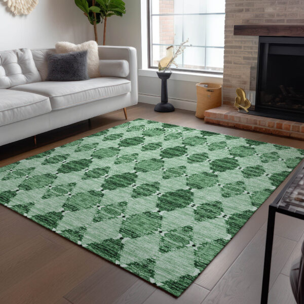5' X 8' Emerald And Green Moroccan Washable Indoor Outdoor Area Rug