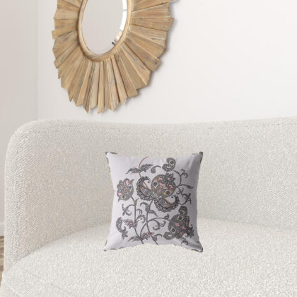 16” Gray White Wildflower Zippered Suede Throw Pillow