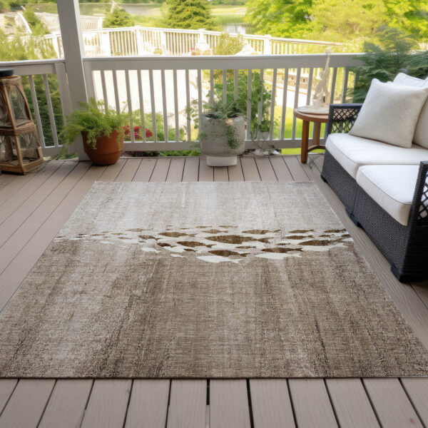 8' X 10' Taupe Brown And Khaki Nautical Washable Indoor Outdoor Area Rug