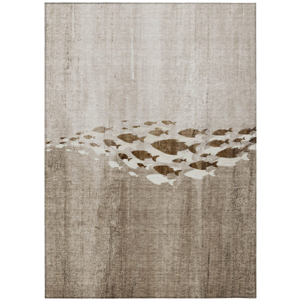 8' X 10' Taupe Brown And Khaki Nautical Washable Indoor Outdoor Area Rug