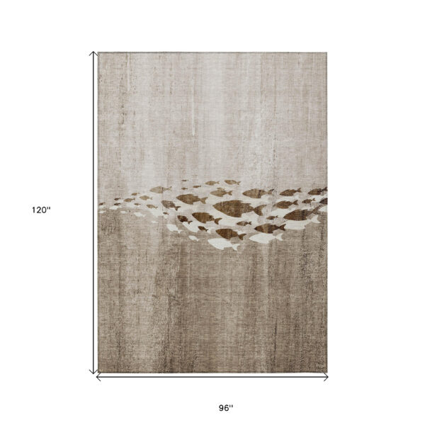 8' X 10' Taupe Brown And Khaki Nautical Washable Indoor Outdoor Area Rug