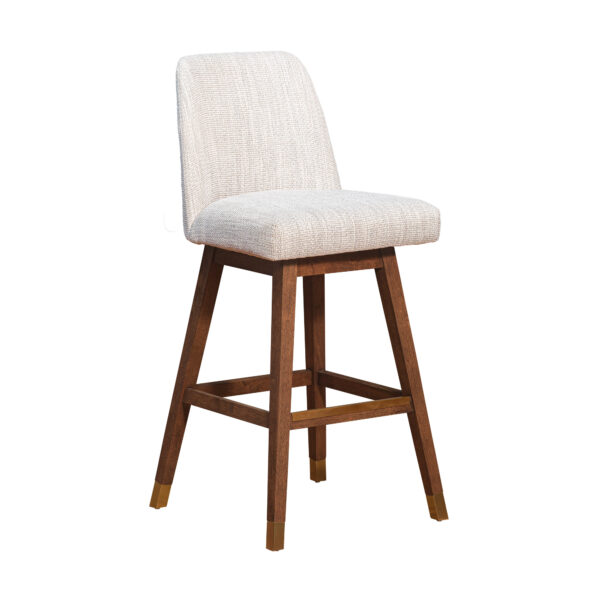 Beige and Brown Solid Wood Bar Height Swivel Bar Chair