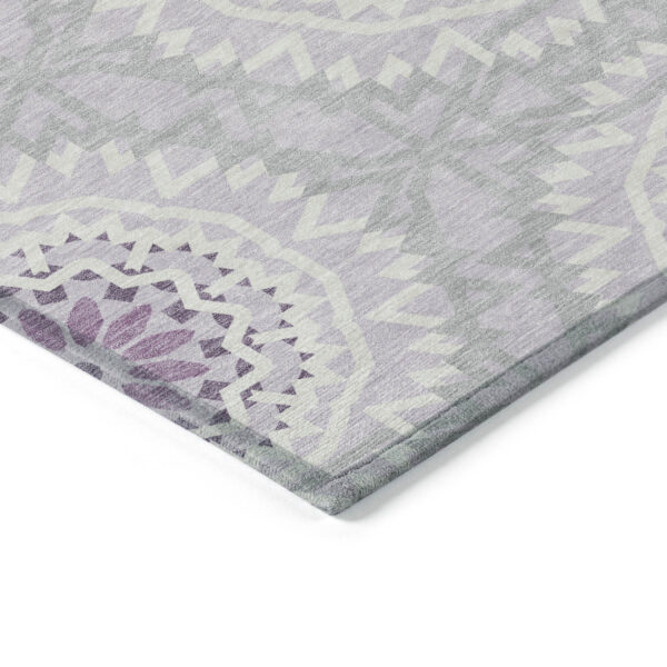 3' X 5' Lilac Purple And Ivory Floral Medallion Washable Indoor Outdoor Area Rug