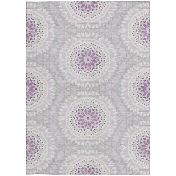 3' X 5' Lilac Purple And Ivory Floral Medallion Washable Indoor Outdoor Area Rug