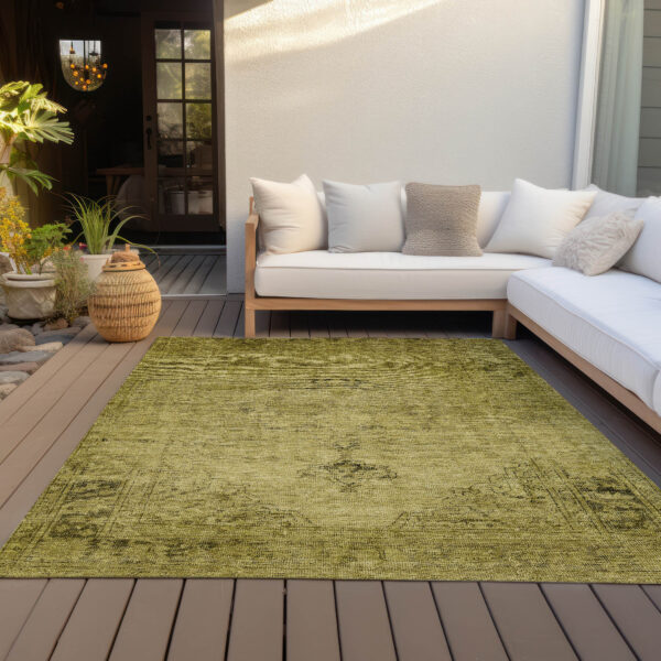 8' X 10' Gold Brown And Wheat Oriental Washable Indoor Outdoor Area Rug