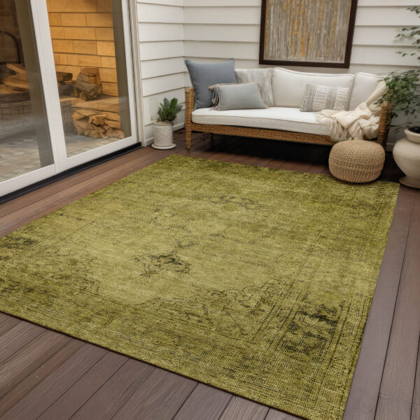 8' X 10' Gold Brown And Wheat Oriental Washable Indoor Outdoor Area Rug