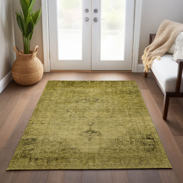 8' X 10' Gold Brown And Wheat Oriental Washable Indoor Outdoor Area Rug