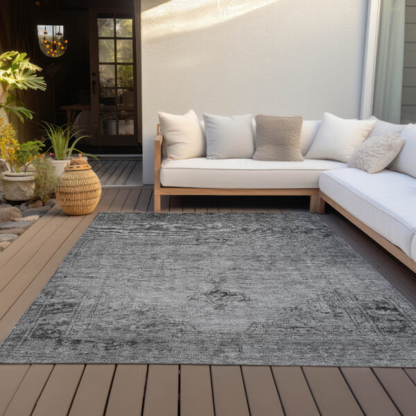 5' X 8' Gray Silver And Charcoal Oriental Washable Indoor Outdoor Area Rug