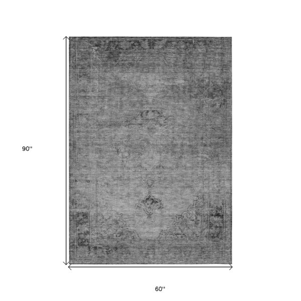5' X 8' Gray Silver And Charcoal Oriental Washable Indoor Outdoor Area Rug