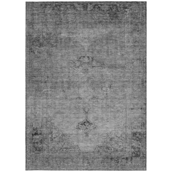 5' X 8' Gray Silver And Charcoal Oriental Washable Indoor Outdoor Area Rug