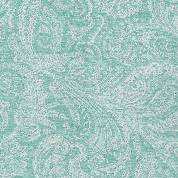 8' X 10' Teal Blue And Ivory Paisley Washable Indoor Outdoor Area Rug