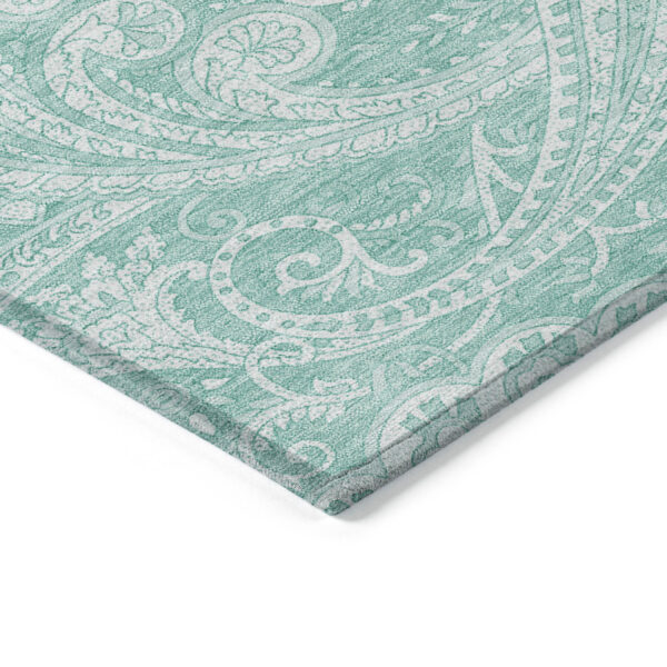 8' X 10' Teal Blue And Ivory Paisley Washable Indoor Outdoor Area Rug