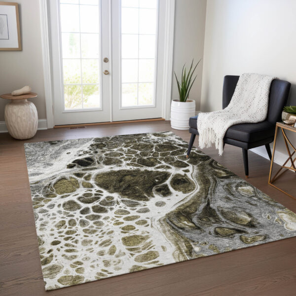 9' X 12' Chocolate Beige And Taupe Nautical Washable Indoor Outdoor Area Rug