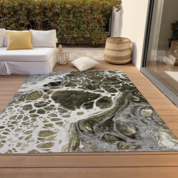 9' X 12' Chocolate Beige And Taupe Nautical Washable Indoor Outdoor Area Rug