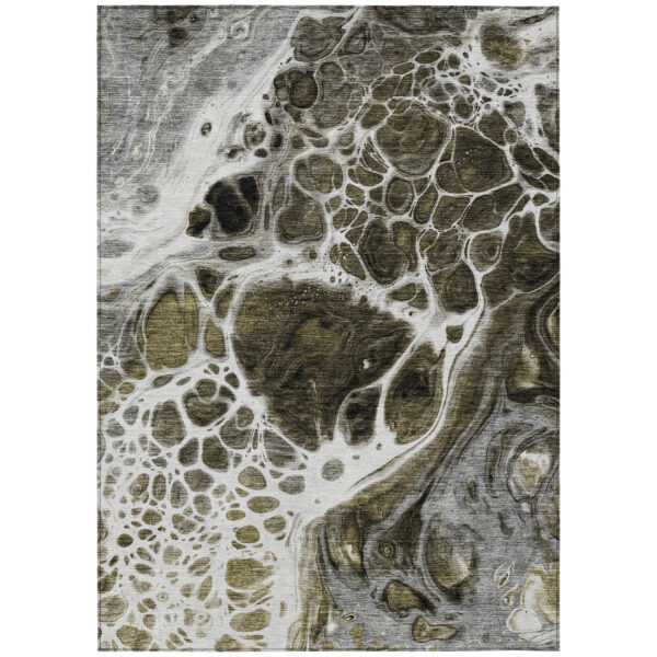 9' X 12' Chocolate Beige And Taupe Nautical Washable Indoor Outdoor Area Rug