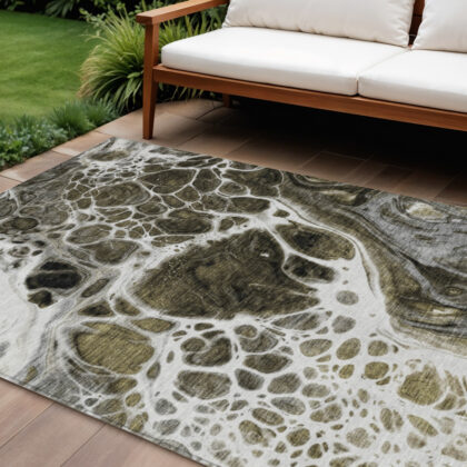 9' X 12' Chocolate Beige And Taupe Nautical Washable Indoor Outdoor Area Rug