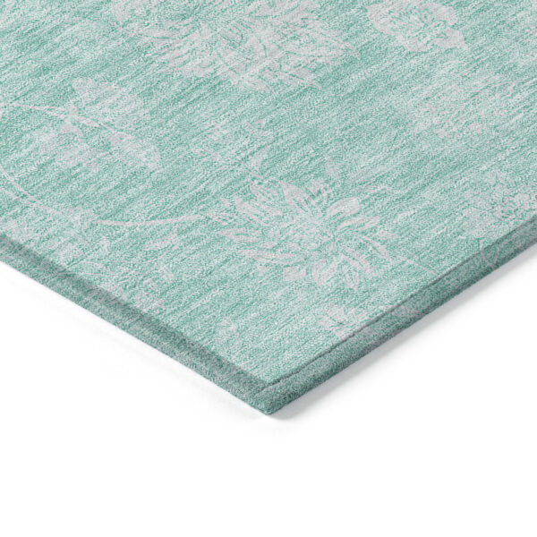 10' X 14' Aqua And Ivory Floral Washable Indoor Outdoor Area Rug