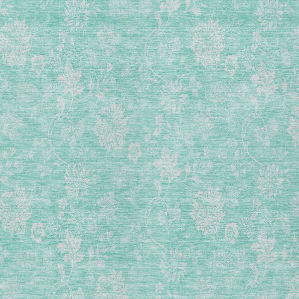 10' X 14' Aqua And Ivory Floral Washable Indoor Outdoor Area Rug