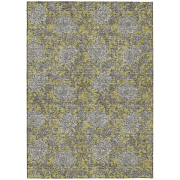 5' X 8' Gold Gray And Charcoal Floral Washable Indoor Outdoor Area Rug