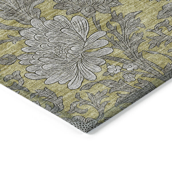 5' X 8' Gold Gray And Charcoal Floral Washable Indoor Outdoor Area Rug
