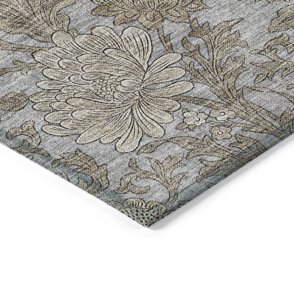 9' X 12' Gray Silver And Taupe Floral Washable Indoor Outdoor Area Rug