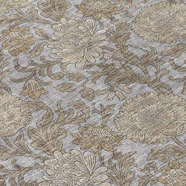 9' X 12' Gray Silver And Taupe Floral Washable Indoor Outdoor Area Rug