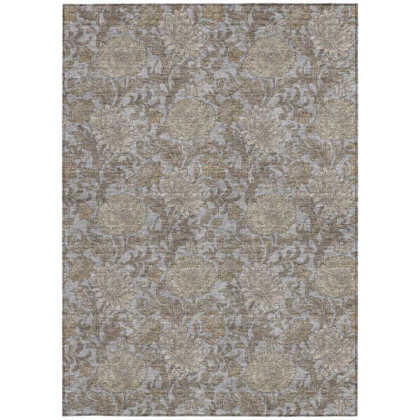9' X 12' Gray Silver And Taupe Floral Washable Indoor Outdoor Area Rug