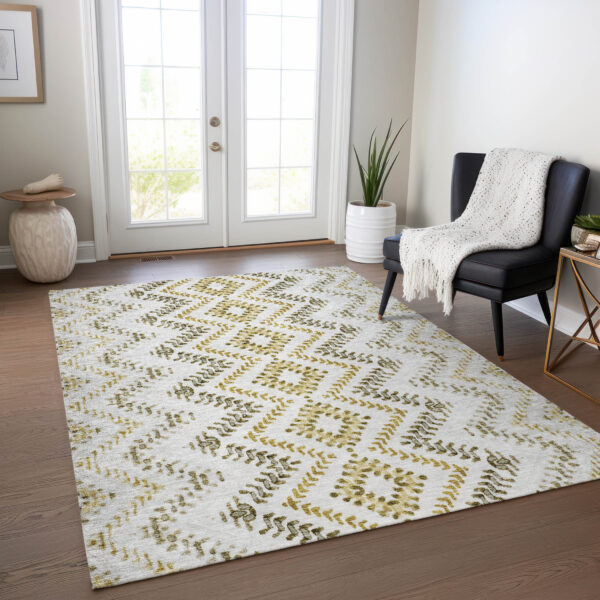 9' X 12' Taupe Brown And Ivory Geometric Washable Indoor Outdoor Area Rug