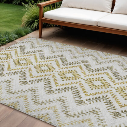 9' X 12' Taupe Brown And Ivory Geometric Washable Indoor Outdoor Area Rug