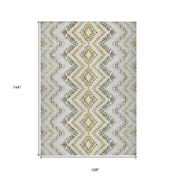 9' X 12' Taupe Brown And Ivory Geometric Washable Indoor Outdoor Area Rug