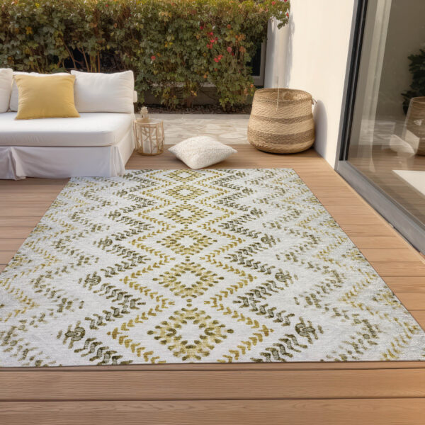9' X 12' Taupe Brown And Ivory Geometric Washable Indoor Outdoor Area Rug