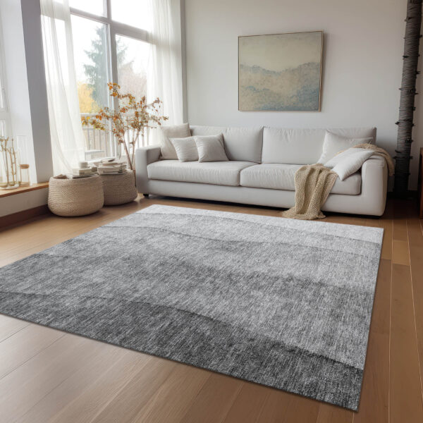 8' X 10' Gray Silver And Charcoal Ombre Washable Indoor Outdoor Area Rug