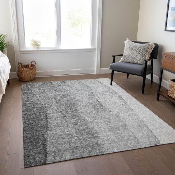 8' X 10' Gray Silver And Charcoal Ombre Washable Indoor Outdoor Area Rug