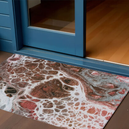 3' X 5' Red Copper And Gray Nautical Washable Indoor Outdoor Area Rug