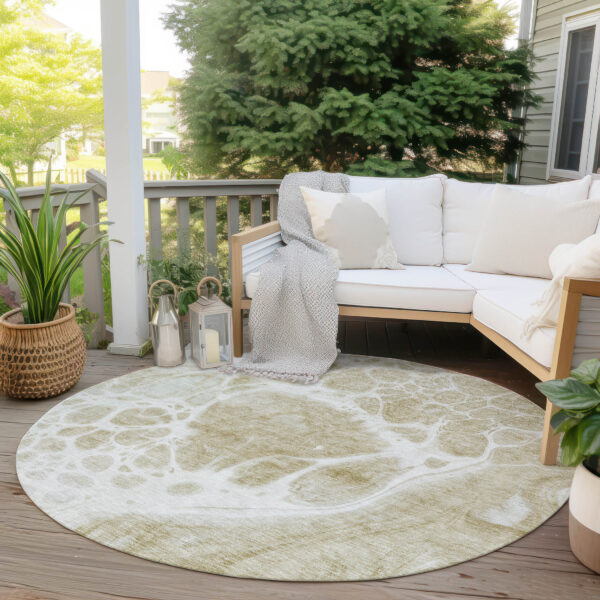 8' Taupe Beige And Ivory Round Nautical Washable Indoor Outdoor Area Rug