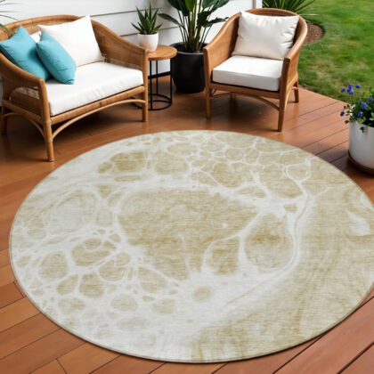 8' Taupe Beige And Ivory Round Nautical Washable Indoor Outdoor Area Rug