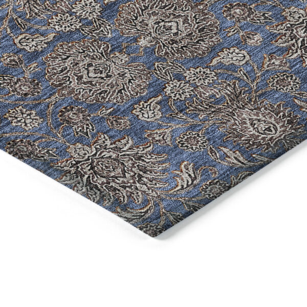 10' X 14' Navy Blue Beige And Taupe Floral Washable Indoor Outdoor Area Rug