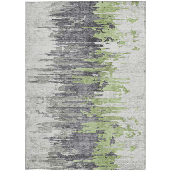 10' X 14' Green And Silver Abstract Washable Indoor Outdoor Area Rug
