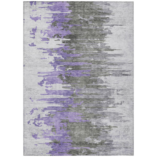 5' X 8' Purple Ivory And Charcoal Abstract Washable Indoor Outdoor Area Rug