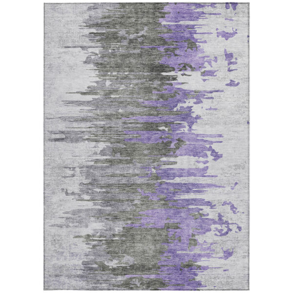 5' X 8' Purple Ivory And Charcoal Abstract Washable Indoor Outdoor Area Rug