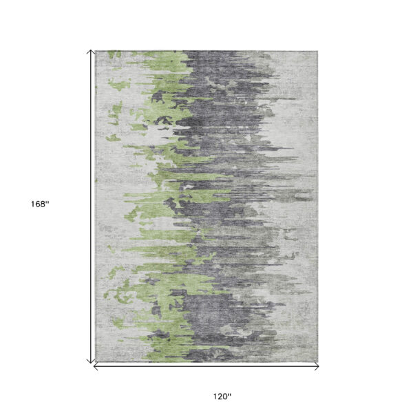 10' X 14' Green And Silver Abstract Washable Indoor Outdoor Area Rug